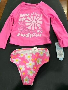 Carter's Bright Pink 'Happy Little Sunshine' Girls Rashguard Bikini Set size 3T